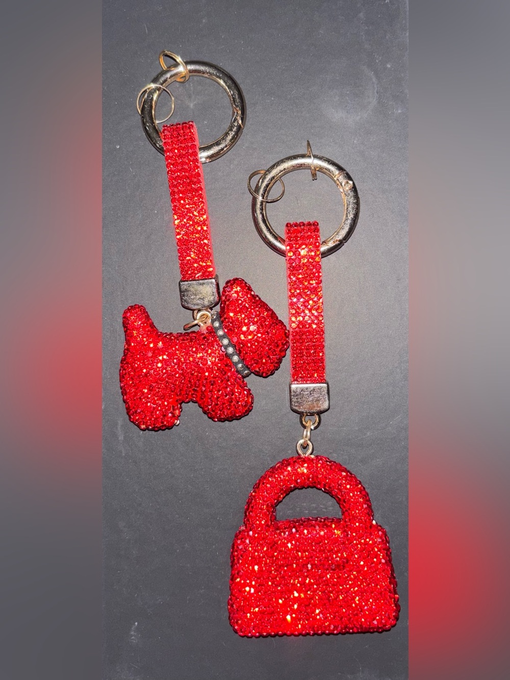 ❤️Red Crystal Keychain  Set - Scotty Dog and Purse - Red Stones - WATCH VIDEO
